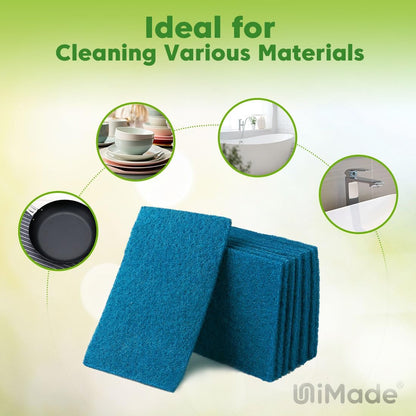 UNIMADE Heavy Duty Scouring Pad, 96Pcs Household Scour Pad for Kitchen, Garage and Outdoors, Reusable Dish Scrubber Pads for Pan and Metal Grill - Green