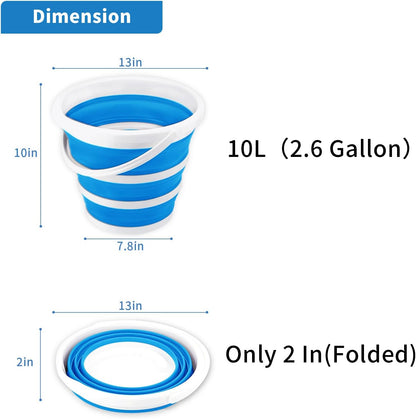 2 Pack Collapsible Buckets 10L 2.6 Gallon Cleaning Bucket Mop Bucket Folding Foldable Portable Small Plastic Water Supplies for Outdoor Garden Camping Fishing Car Wash Space Saving