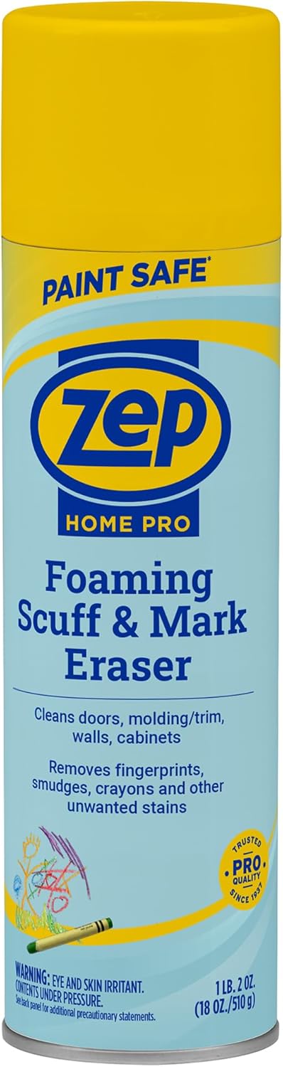 Zep Home Pro Foaming Scuff & Mark Eraser, Paint Safe Surface Cleaner, 18 oz, for Doors, Walls, Molding, Cabinets, Removes Fingerprints, Smudges, Stains