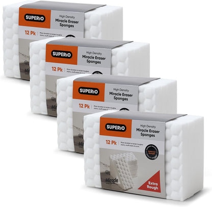 Superio High-Density Miracle Eraser Sponges - 12 Count - Powerful, Long-Lasting Scrubbers for Stubborn Dirt