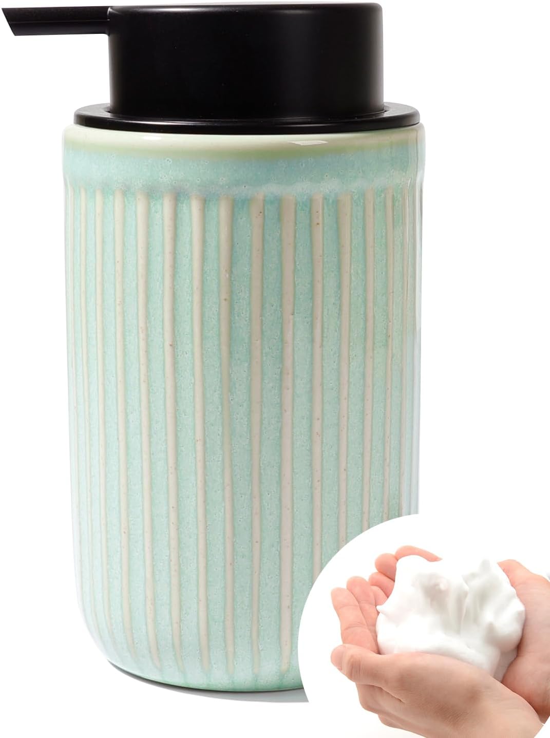 BosilunLife Dish Hand Soap Dispenser - Liquid Pump Soap Dispenser for Bathroom Decro 12oz Ceramic Kitchen Dish Dispenser with Rust-Proof Liquid Pump Modern Refillable Lotion Bottles