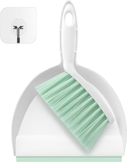 NACENA Mini Broom and Dustpan Set, Small Dust Pan and Brush Set with Handle Dustpan Teeth for Cleaning Hair Suitable for Office Desks Drawers Sofas Outdoor Camping, Light & Purple