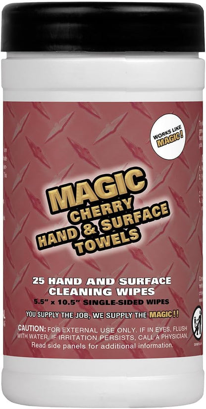 Magic Cherry Scented Heavy Duty Cleaning Wipes - Single Sided Hand & Surface Shop Towels | Professional-grade Cleaning | Waterless | Cleans Grease, Oil, Dirt, & more (1 Pack | 90 Sheets Total)