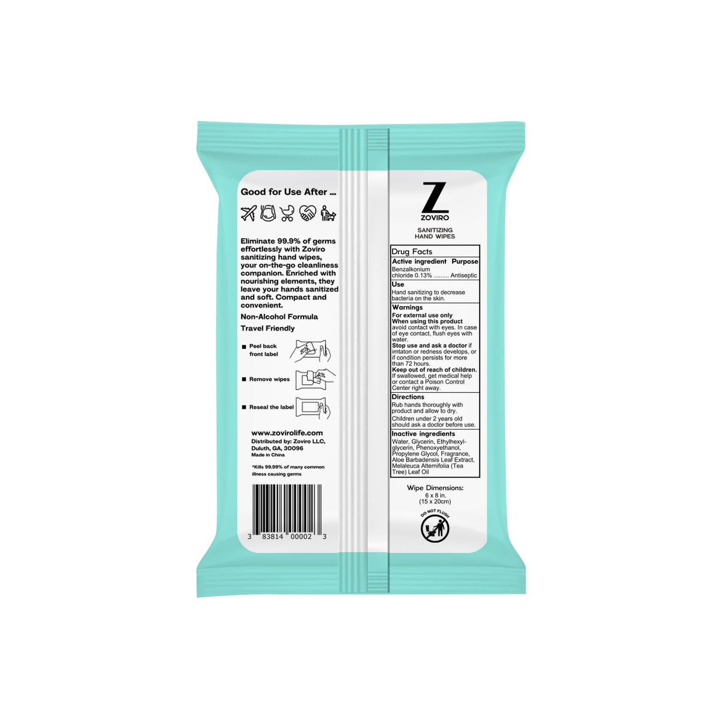 Zoviro Hand Sanitizer Wipes, Moisturizing With Tea Tree Essential Oil, Ultra-Soft 100% Viscose, Hand Wipes Travel Size, Tea Tree Scent, 20 Count (Pack of 10)