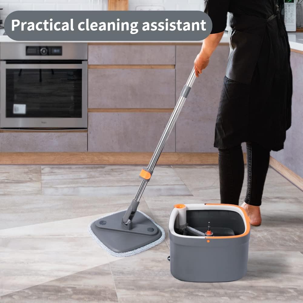 4PC Pads for KZKR Spin Mop and Bucket Set with Self Separation Dirty and Clean Water System, Self Wringing Rotating Square Mop-Head for Hardwood Tile Marble Floors