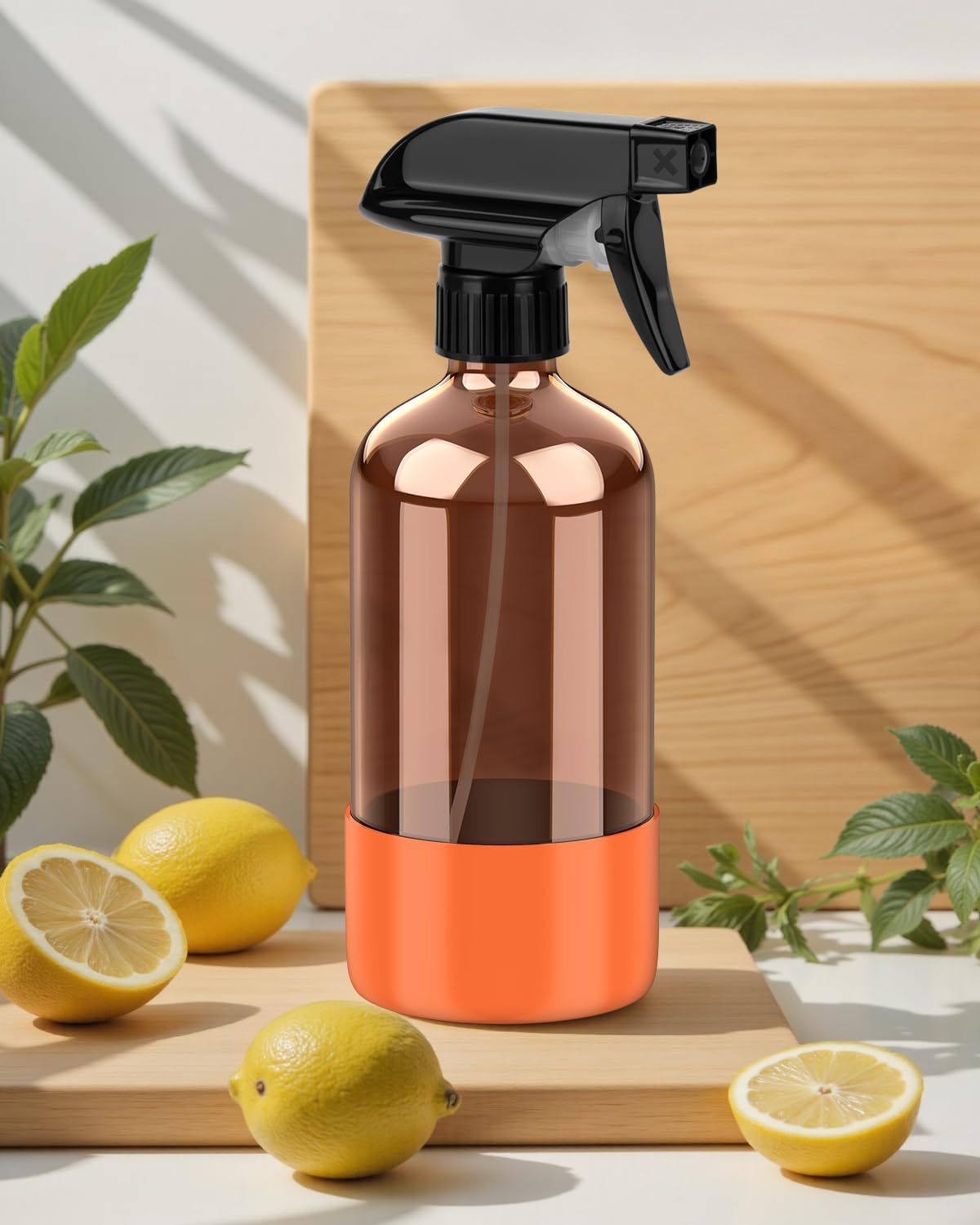 Bontip Amber Glass Spray Bottle with Silicone Sleeve Protection, 16 oz Refillable Spray Bottles for Cleaning Solutions, Plants, Aromatherapy, Facial Hydration (1, Black, 16 oz)