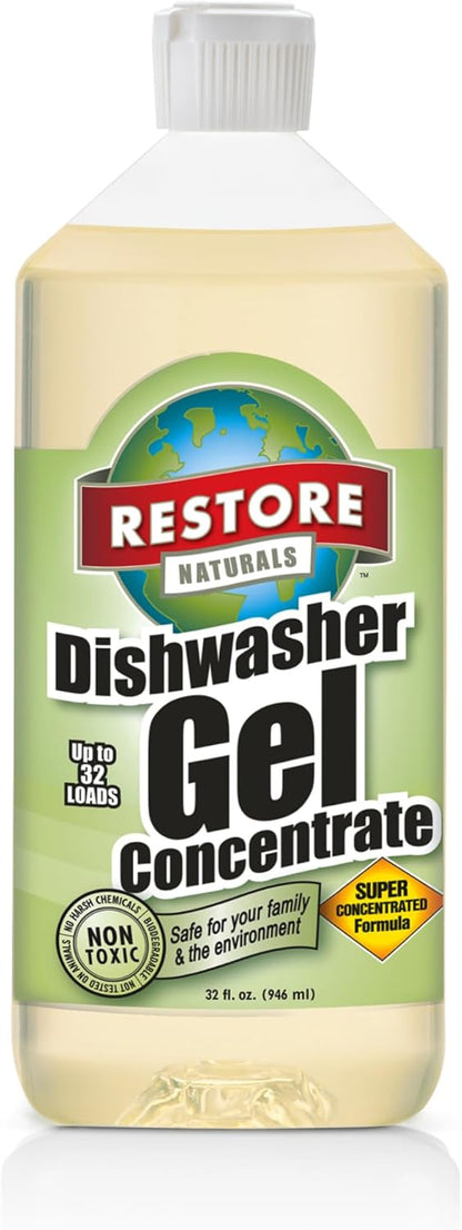 Restore Naturals Non Toxic Dishwasher Detergent - 32 Fl Oz - Unscented Dishwasher Detergent | Eco Friendly | Plant Based | Biodegradable | Cruelty Free - 2 Pack