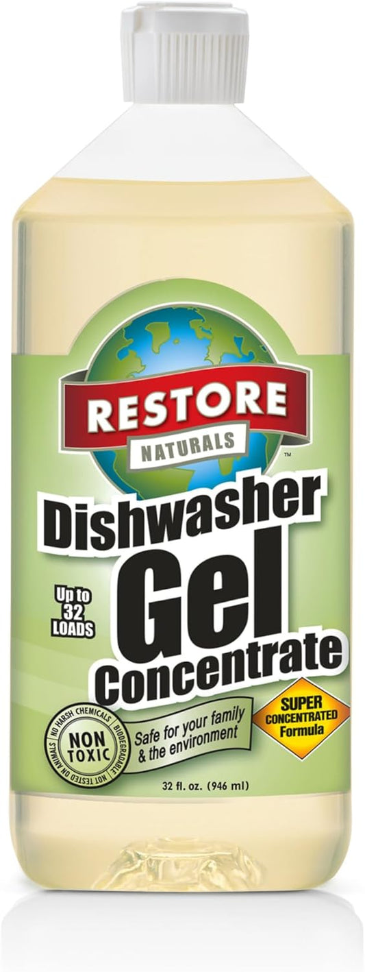Restore Naturals Non Toxic Dishwasher Detergent - 32 Fl Oz - Unscented Dishwasher Detergent | Eco Friendly | Plant Based | Biodegradable | Cruelty Free - 2 Pack