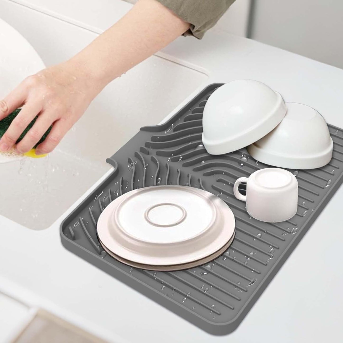 GUUKIN Sponge Holder for Kitchen Sink, Sink Caddy and Soap Tray | 10x4 inch Kitchen Sink Organizer | Compatible with Scrub Daddy, Kitchen Sink Accessories (Grey)
