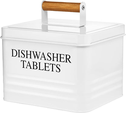 Calindiana Modern Farmhouse Metal Dishwasher Pods Container with Lid for Kitchen Organization and Storage, Kitchen Essentials Decor Accessories, Dishwasher Pods Holder, Mint
