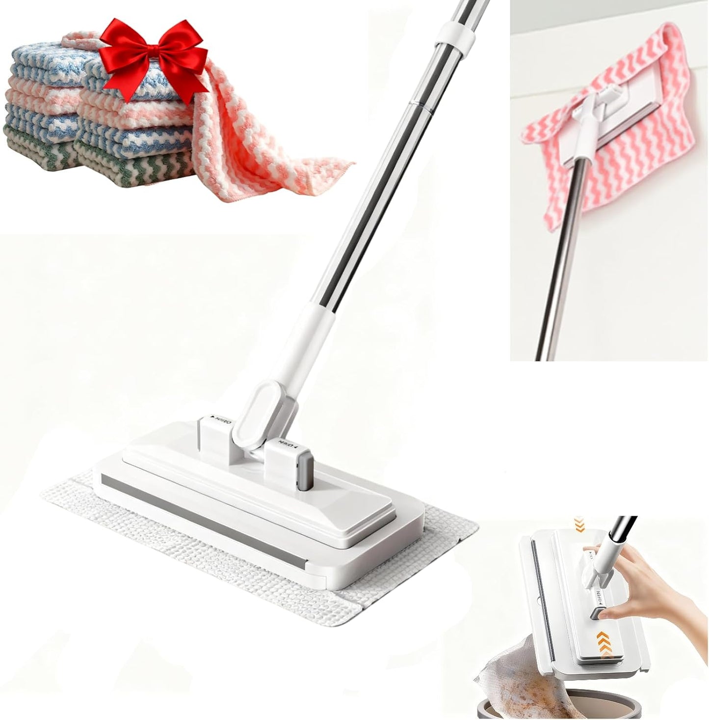 Snap-Grip Mini Mop with 39in Handle — INWEJIA Zero-Touch Gap Dust Cleaner & Locking Head, Disposable Lazy Mop Wet and Dry for Kitchen Bathroom Toilet Corners Window Wall Cleaning