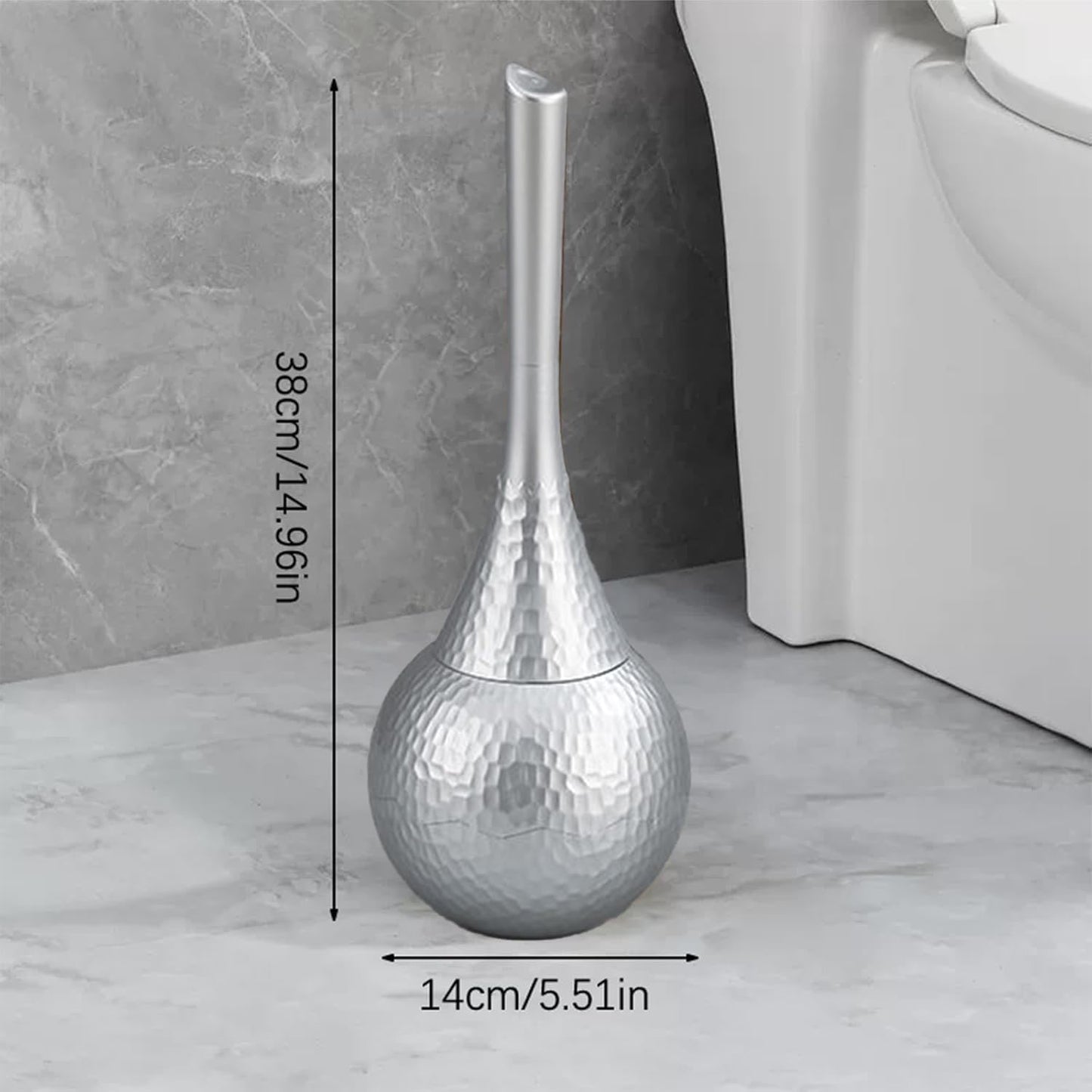 Hideaway Toilet Brush Set, Hammered Gold | Small Bathroom Space-Saver | Anti-Splash Shield & 360° Deep Clean | Housewarming Gift for Homeowners | Rust-Proof ABS Modern Bath Accessories