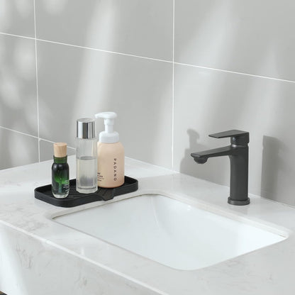 MicoYang Silicone Bathroom Soap Dishes with Drain Spout-Bathroom and Kitchen Sink Organizer,Sponge Holder,Dish Soap Tray,Perfect for Dispenser,Scrubber,Bottle,Cup on Sink or Counter-Black 4.9"×3.2"