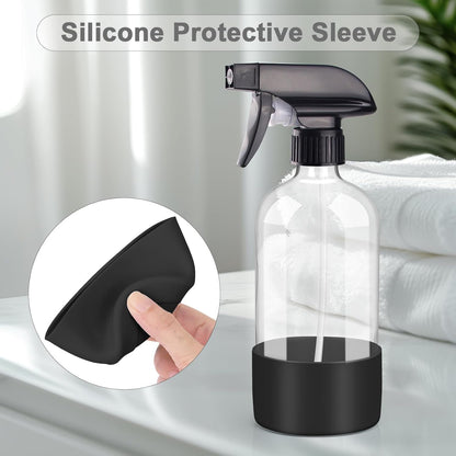 Worldgsb 2 Pack Glass Spray Bottles with Silicone Sleeve, 16 oz Empty Refillable Containers with Adjustable Spray Nozzles, Spray Bottles for Hair, Cleaning Solutions and Plants Blue&Grey