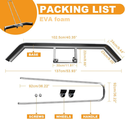 4.5FT Sport Tennis Court Squeegee Floor Squeegee Heavy Duty Commercial Squeegee for Floors with 2PCs EVA Foam Blade- Stainless Steel Silver