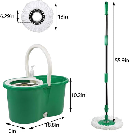 Spin Mop and Bucket with Wringer Set,for Floor Cleaning,with Floor Scrub Brush,61" Adjustable Handle and 6 Microfiber Mop Head(White)