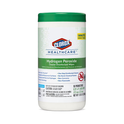 Clorox Healthcare Hydrogen Peroxide Cleaner Disinfectant Wipes, 6.75" x 9", 95 Count (Package May Vary)