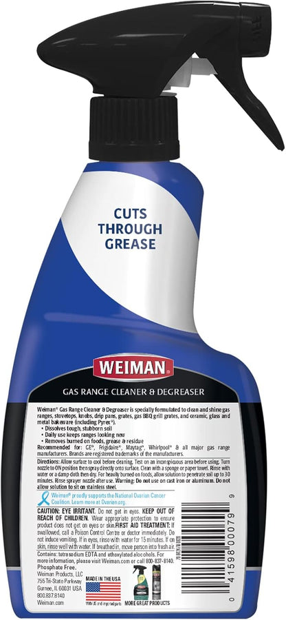 Weiman Heavy Duty Gas Range & Stove Top Cleaner and Degreaser - 2 Pack, 24 Ounces with MicroFiber Cleaning Towel