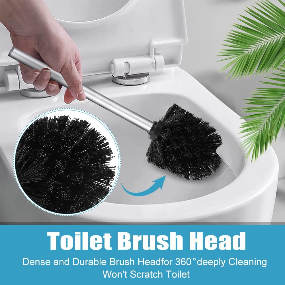 Saycker Toilet Brush Replacement Head Cleaning Tool, 2PCS Toilet Bowl Brush Head with Durable Stiff Bristles Screw-On Design for Bathroom (Black)