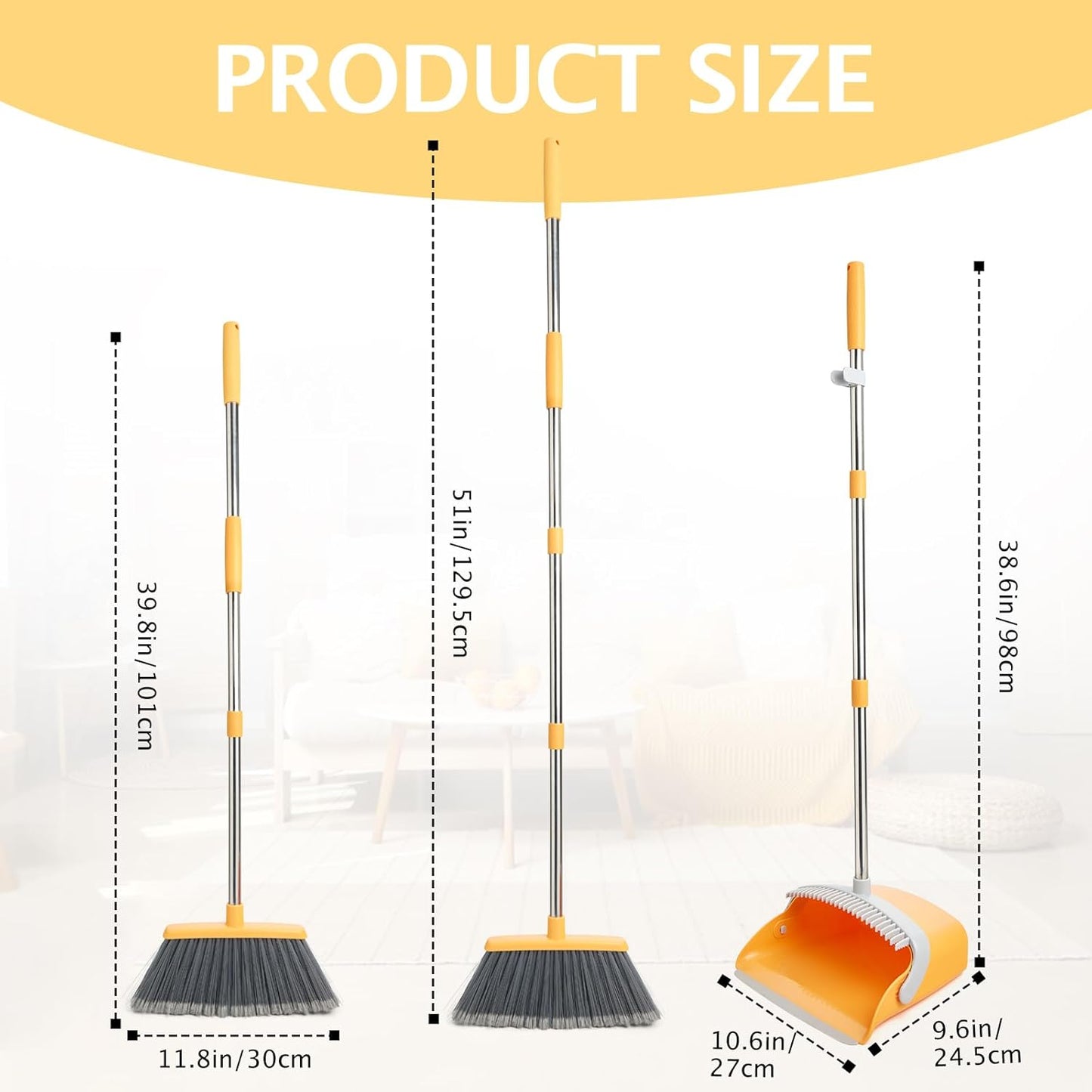 Broom and Dustpan Set, Long Handle Lightweight Dustpans with Broom Combo for Home, Indoor&Outdoor Sweeping for Home Room Kitchen Office Lobby (Charcoal)