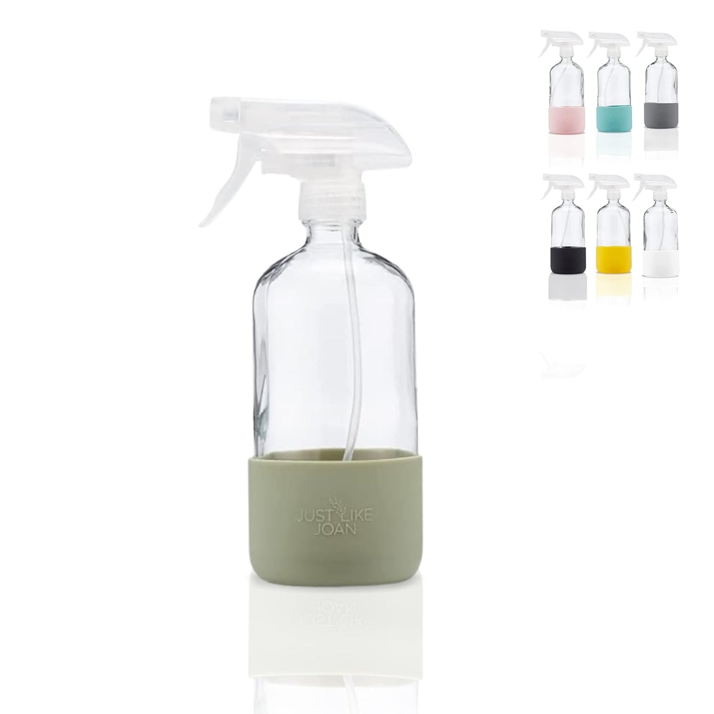 Clear Glass Spray Bottle with Silicone Sleeve for Cleaning Solutions, Essential Oils, Plants, Vinegar - 16 oz, Refillable, Food Safe (2-PACK: Rich Black & Ocean Turquoise)