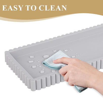 Silicone Bathroom Tray Small Vanity Organizer Rectangle Sink Caddy Sponge Holder Kitchen Counter Decor for Dish Soap, Perfume, Candle, Beige