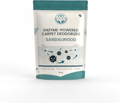 Enzyme-Powered Carpet Deodorizer (Powder) - Sandalwood | Natural Pet Odor Eliminator | Bio-Enzymatic Formula, Premium Performance, Eco Friendly | 16 oz