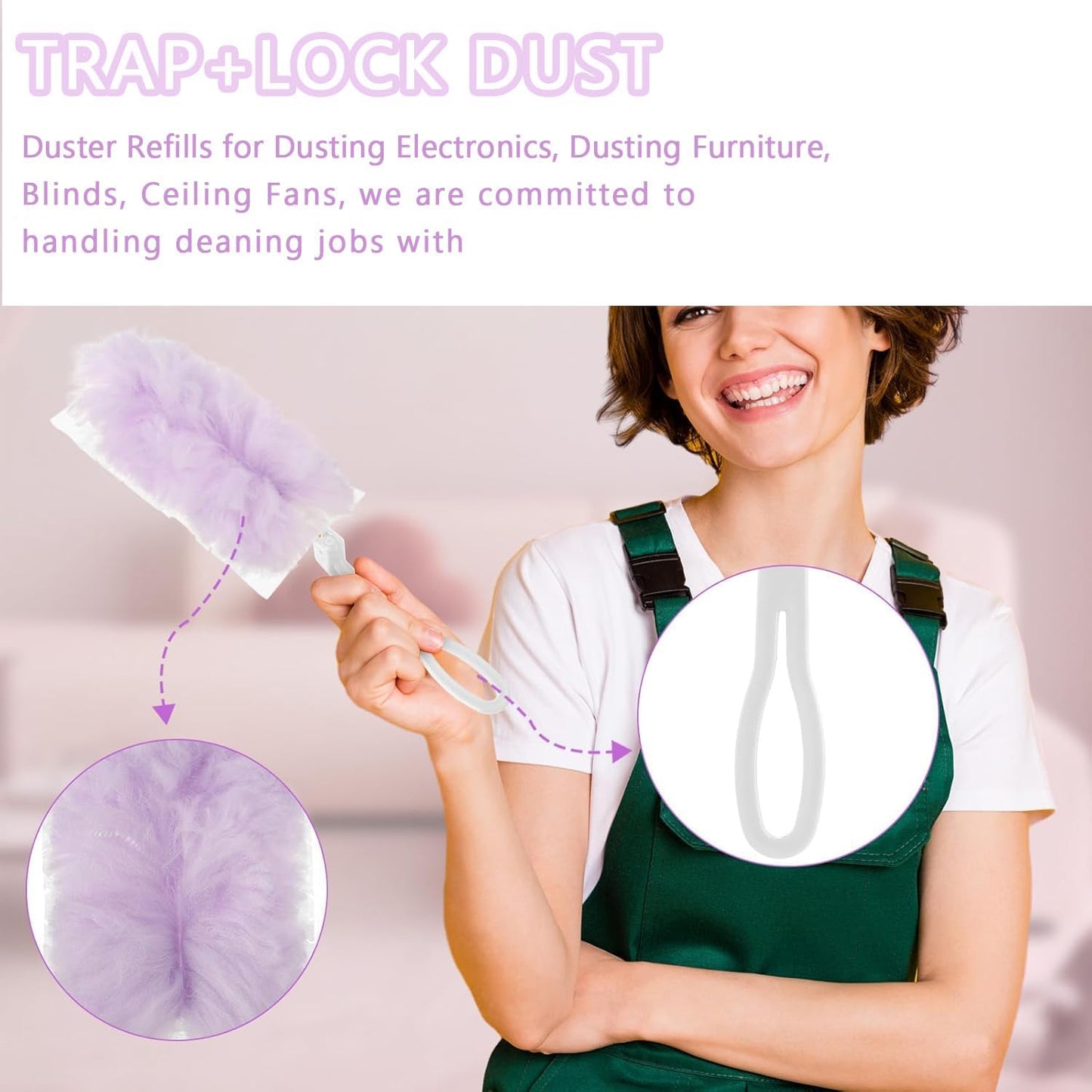 30 Pack Duster Refills Compatible with Swiffer Duster, Heavy Duty Multi Surface Duster Replacement with 1 Extra Handle for Cleaning Furniture, Blinds, Ceiling Fans and Car