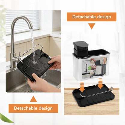 Soap Dispenser for Kitchen & Bathroom Sink, 3 in 1 Dish Soap Dispenser with Sponge Holder Dish Brush & Brush Holder, Stainless Steel Sink Caddy Organizer Kitchen Soap Dispenser Set Countertop