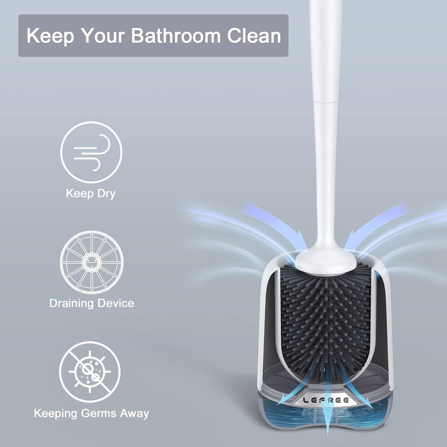 Lefree 2 Pack Silicone Toilet Bowl Brush and Holder Set with Ventilated Holder, Floor Standing & Wall Mounted Toilet Scrubber