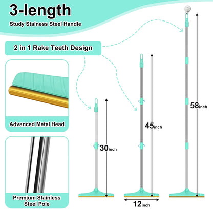 Carpet Rake for Pet Hair Removal - 60" Adjustable Long Handle Carpet Rake, 3 in 1 Reusable Pet Hair Removal Tool Kit, Cat Dog Fur Rakes Scraper Carpet Broom for Carpets, Rugs, Mats