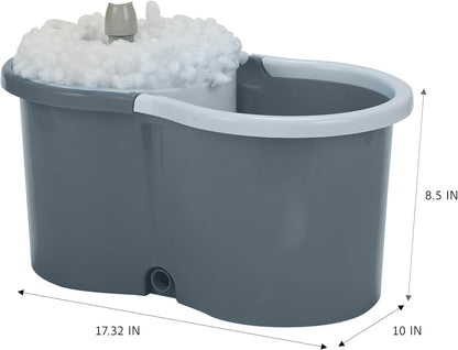 Simplify Self Wringing Spinner Mop | 1 Bucket with Spinning Mechanism | 2 Microfiber Heads | 360 Head mop| Household Cleaning | Extendable Mop Head | Grey