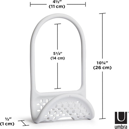 Umbra Sling Kitchen Sink Caddy Sponge Holder, Hangs Over Faucet or Divider, Single, White