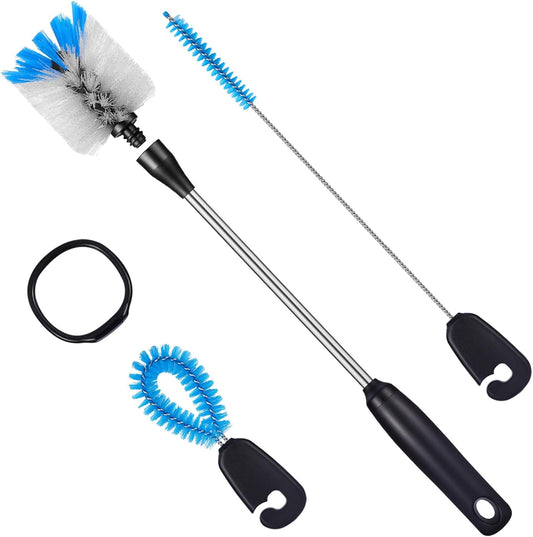 MOSOLAN 3-in-1 Stainless Steel Bottle Brush and Straw Cleaning Set, Long Handle Scrub Brush with Replaceable Head for Water Bottles, Glasswares, Mugs, Flasks, Tumblers, Vases, Round Head