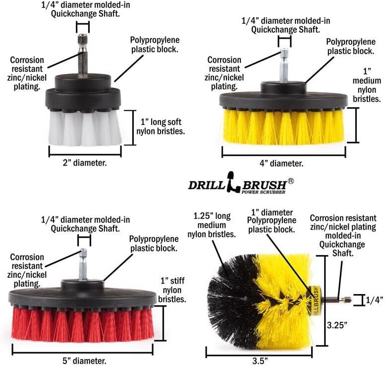 Nylon Drill Brush Attachment Set for Bathroom Cleaning - Power Scrubber Brush Kit for Bathtub, Shower, Tile, and Grout - All-Purpose Household Cleaning Brushes for Drill - Electric Grout Cleaner Kit