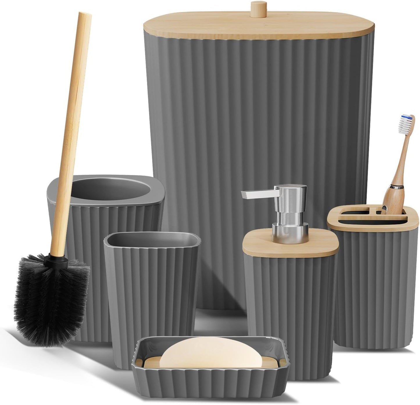 Clara Clark Bathroom Set - Sage Green Bathroom Accessories Set, 6PC Bathroom Accessory Set, Bathroom Sets with Toilet Brush, Trash Can & Soap Dispenser