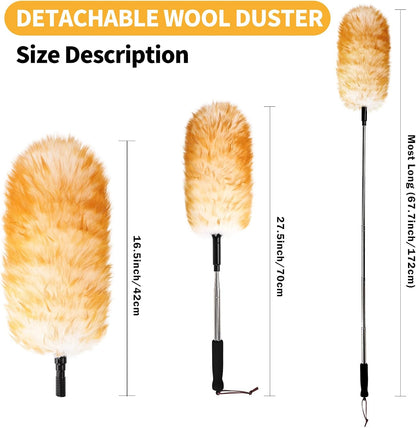Extendable Cleaning Duster,66.9Inch Telescoping Feather Dusters with Stainless Steel Extension Pole for Cleaning High Ceiling Fan, High Ceilings,Furniture