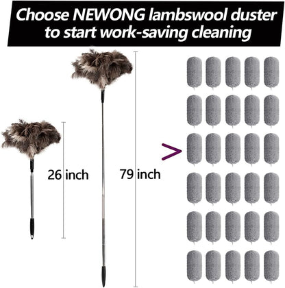 Extendable Ostrich Feather Duster 26"-79", Real Fluffy Ostrich Feather Duster, Telescoping Handle for High Ceiling Cleaning, Fan Dust Removing, Furniture, Car Cleaning – Standard Threaded Interface