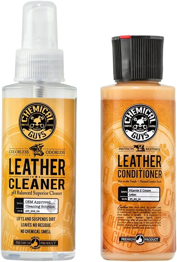 Chemical Guys Leather Cleaner and Conditioner Kit - Car Cleaner and Conditioner, Safely Cleans & Conditions Leather Car Interiors, Furniture, Shoes, Boots, Bags, Apparel & More, 2 Bottles (16 oz Each)