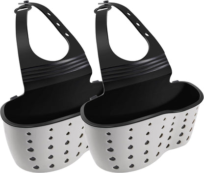Kitchen Sink Caddy Sponge Holder for Kitchen Sink Accessories Organizer Dish Sponge Holder Ajustable Strap Faucet with Drain Holes for Drying (1 pc Beige)