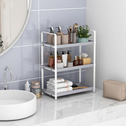HNRLOY Bathroom Counter Organizer,Bathroom Countertop Organizer,Counter Shelf,Countertop Storage,Organization and Storage,Makeup Shelf,Sink Caddy(Brown 3 Tier)