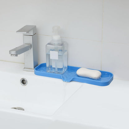 MicoYang Silicone Bathroom Soap Dishes with Drain Spout-Bathroom and Kitchen Sink Organizer,Sponge Holder,Dish Soap Tray,Perfect for Dispenser,Scrubber,Bottle,Cup on Sink or Counter-Black 4.9"×3.2"
