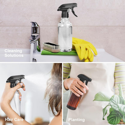 Uineko Spray Bottles 2-Pack, 10 Oz, Mist & Stream, Heavy Duty Spraying Empty Water Sprayer Bottle, BPA Free Plastic Refillable Containers for Cleaning Solutions, Plants, Hair, Essential Oils (Clear)