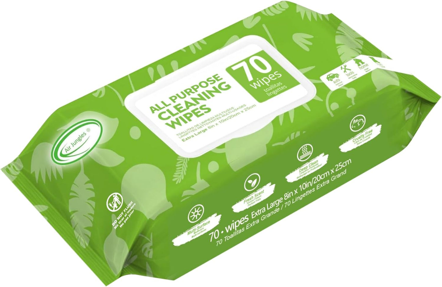 Air Jungles All Purpose Cleaning Wipes 70 Count, Extra Large 8" x 10" Heavy Duty for Car Interior, Kitchen, Bathroom, Gym Equitment, Tools - Non-Toxic Safe for Multi-Surface