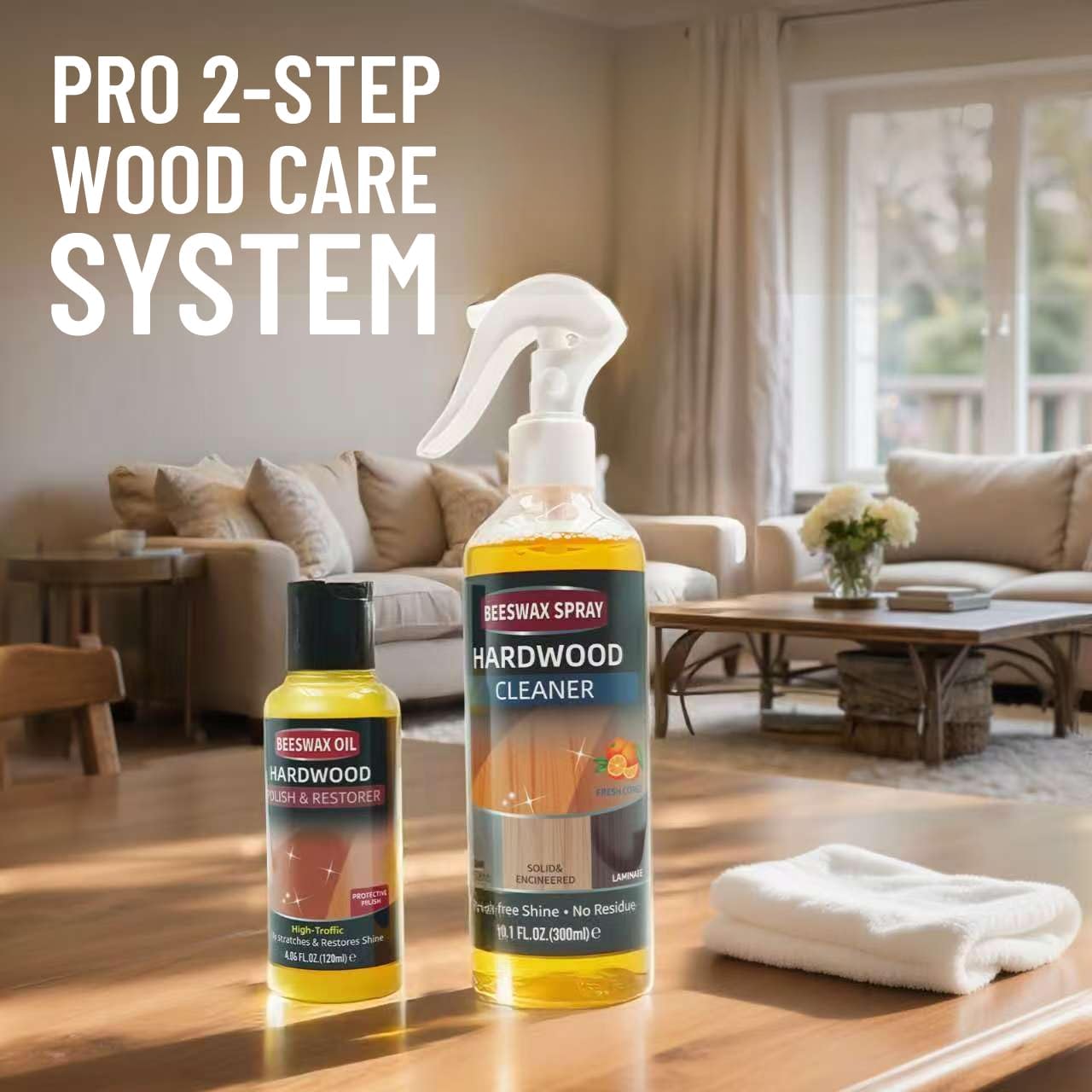 Furniture Polish Kit: Wood Cleaner Spray & Nourishing Care Oil – For Floors, Kitchen Tables, Desks & All Home Wood Furniture (300ml+120g)