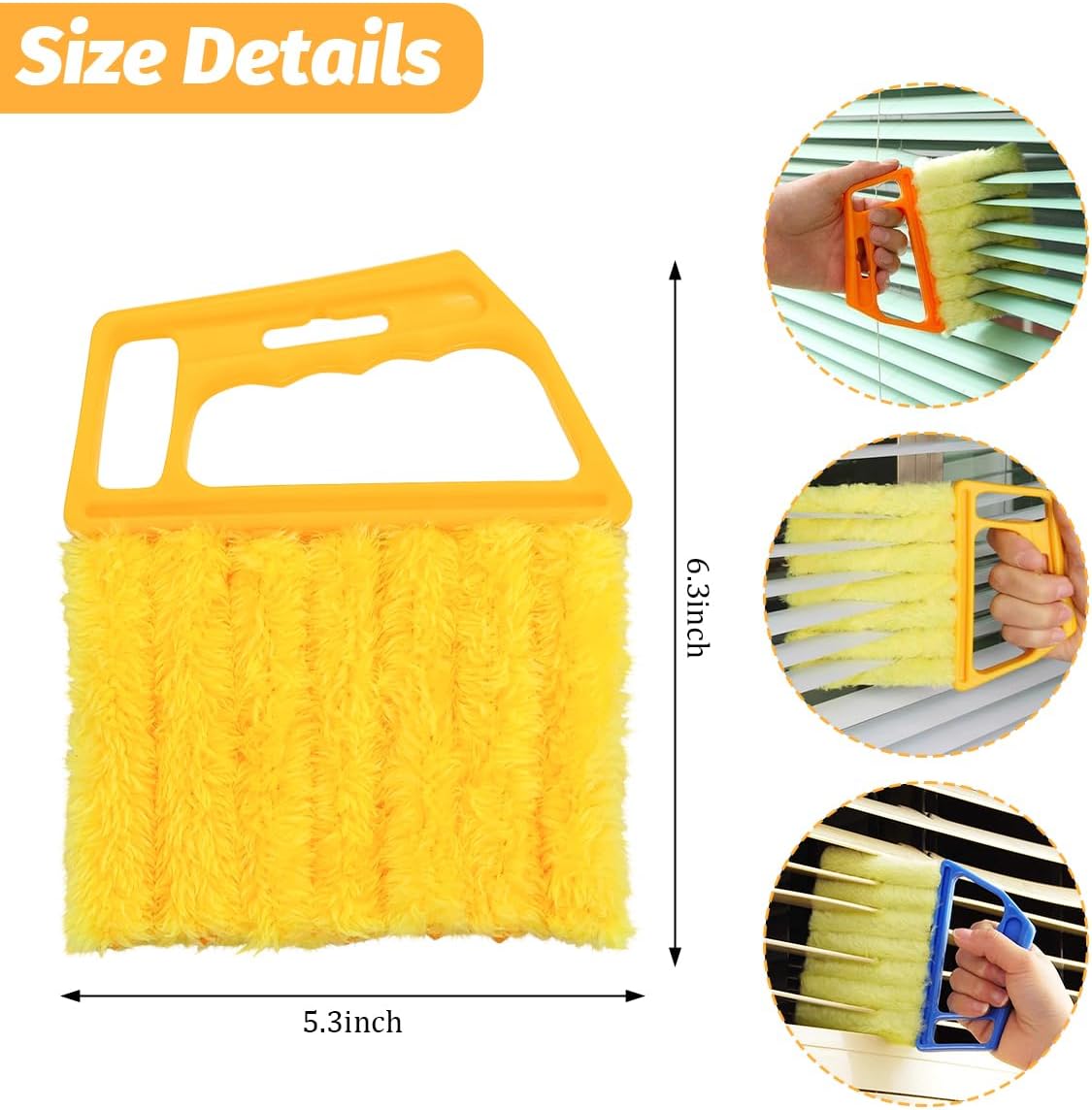 3PCS Blind Cleaner Duster Tool, 7 Fingers Microfiber Handheld Shutter Cleaning Brush for Car Air Conditioner, Detachable Auto Air Vent Dusting Cleaner, Universal for Most Vehicles (Yellow)
