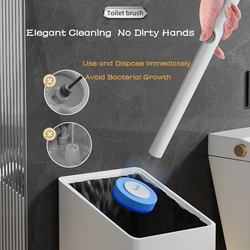 Disposable Toilet Brush with 40 Refill Heads and Holder– Includes Storage Caddy&Toilet Bowl Wand, Wall-Mount Scrubbing Toilet Brush Bathroom Cleaning Kit (1 Wand+40 Refills)