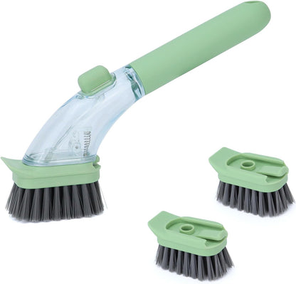 DAPOWER Soap Dispensing Dish Brush with Handle, Kitchen Scrub Brush for Dishes Pots Pans Sink Cleaning (Light Green)