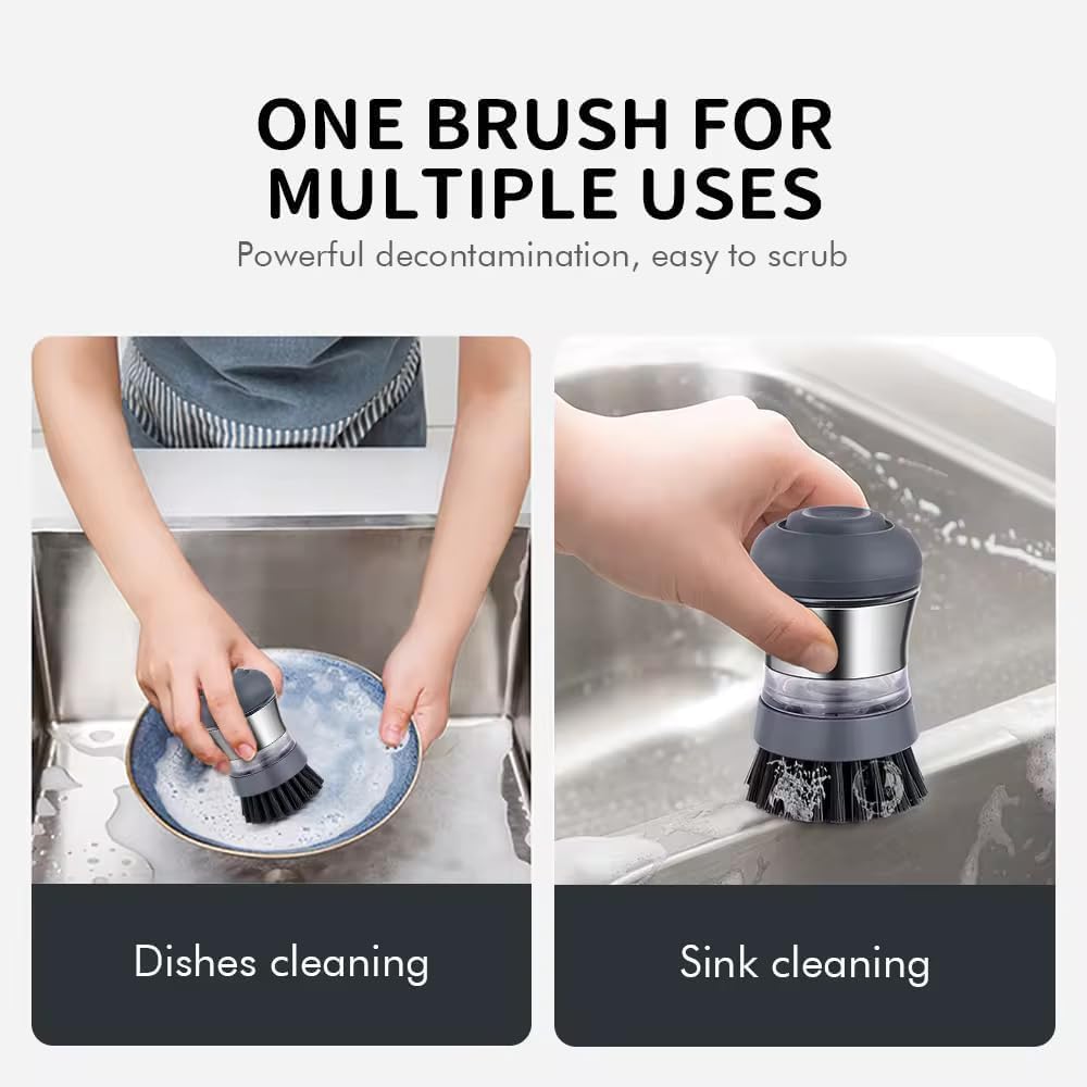 Stainless Steel Kitchen Soap Dispensing Dish Scrubber - Palm Brush for House Cleaning - Durable and Efficient Cleaning Tool (Pack of 1)