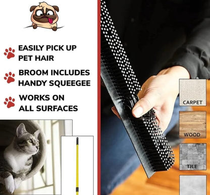 Pet Hair Remover Broom, Multifunctional Magic Broom, Rubber Broom Pet Hair Remover, Heavy Duty Pets Hairs Remove, Pets Hairs Removal Brooms for Carpets/Mats/Couch, Retractable (Black)